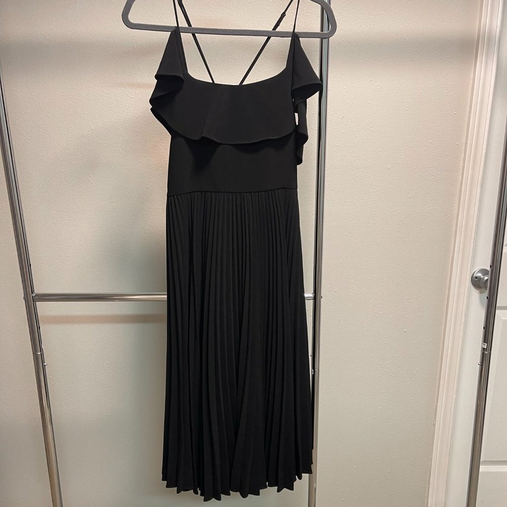 H by Halston Pleated Midi Dress w/Flutter Sleeves and Straps